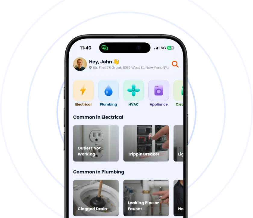 GatU Client App home screen with service categories and common jobs